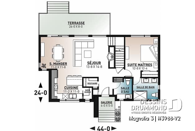 Rez-de-chaussée - Plan de maison moderne cubique 4 chambres, plafond à 9' au rez-de-chaussée, aire ouverte, vestiaire - Magnolia 3