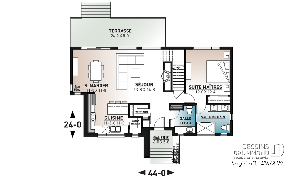 Rez-de-chaussée - Plan de maison moderne cubique 4 chambres, plafond à 9' au rez-de-chaussée, aire ouverte, vestiaire - Magnolia 3