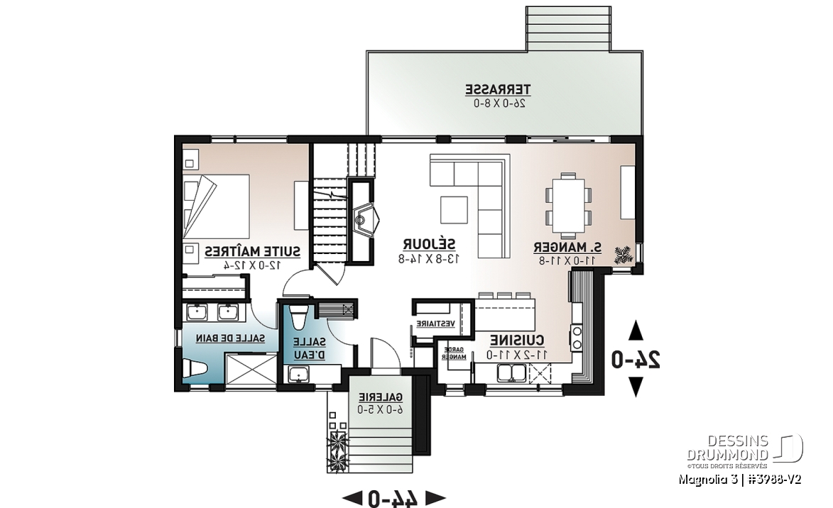 Rez-de-chaussée - Plan de maison moderne cubique 4 chambres, plafond à 9' au rez-de-chaussée, aire ouverte, vestiaire - Magnolia 3