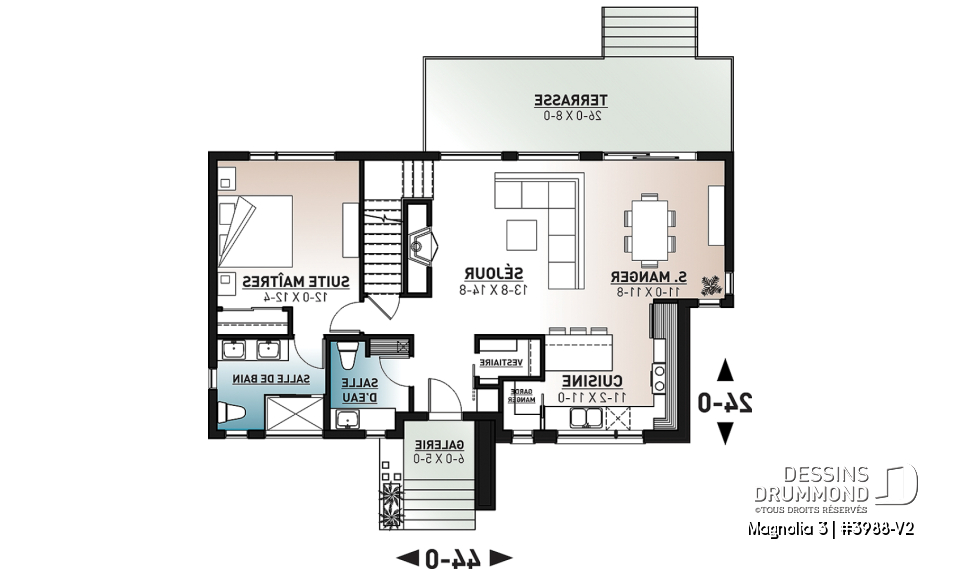 Rez-de-chaussée - Plan de maison moderne cubique 4 chambres, plafond à 9' au rez-de-chaussée, aire ouverte, vestiaire - Magnolia 3