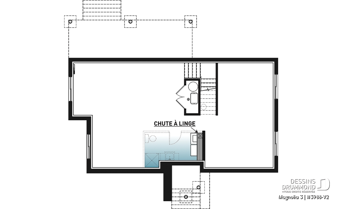 Sous-sol - Plan de maison moderne cubique 4 chambres, plafond à 9' au rez-de-chaussée, aire ouverte, vestiaire - Magnolia 3