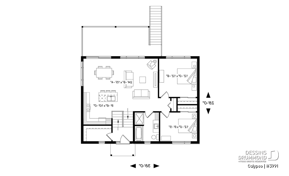 Rez-de-chaussée - Plan de chalet moderne, possibilité de 4 chambres, terrasse abritée, poêle à bois, vestiaire, rez-de-jardin - Calypso