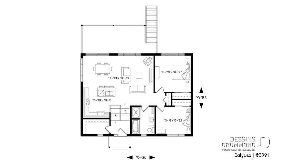 Rez-de-chaussée - Plan de chalet moderne, possibilité de 4 chambres, terrasse abritée, poêle à bois, vestiaire, rez-de-jardin - Calypso