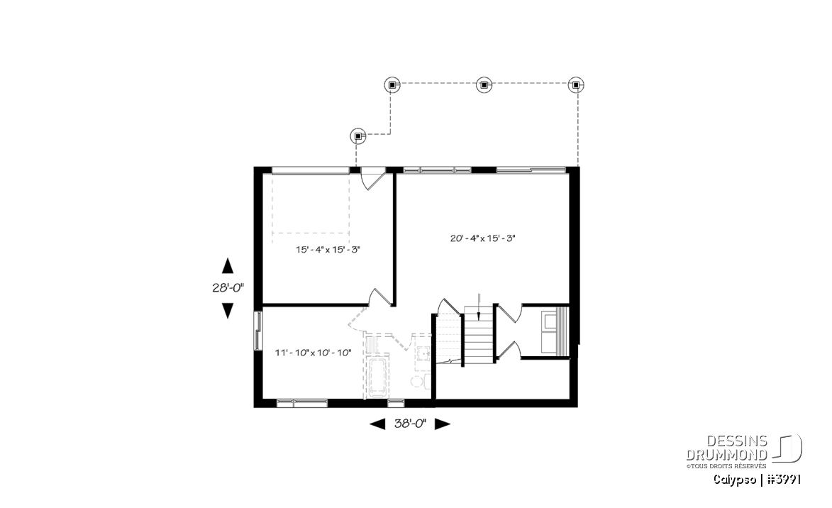 Sous-sol - Plan de chalet moderne, possibilité de 4 chambres, terrasse abritée, poêle à bois, vestiaire, rez-de-jardin - Calypso