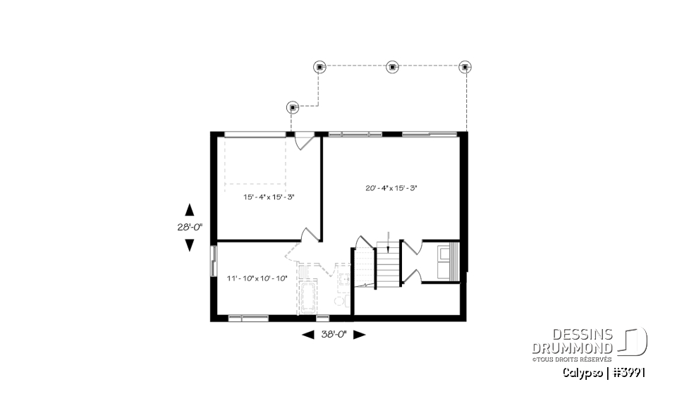 Sous-sol - Plan de chalet moderne, possibilité de 4 chambres, terrasse abritée, poêle à bois, vestiaire, rez-de-jardin - Calypso