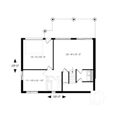 Sous-sol - Plan de chalet moderne, possibilité de 4 chambres, terrasse abritée, poêle à bois, vestiaire, rez-de-jardin - Calypso