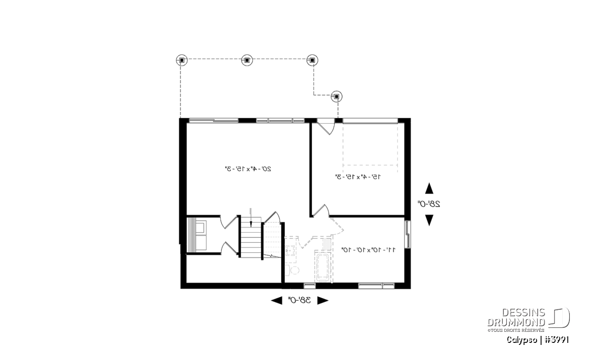 Sous-sol - Plan de chalet moderne, possibilité de 4 chambres, terrasse abritée, poêle à bois, vestiaire, rez-de-jardin - Calypso