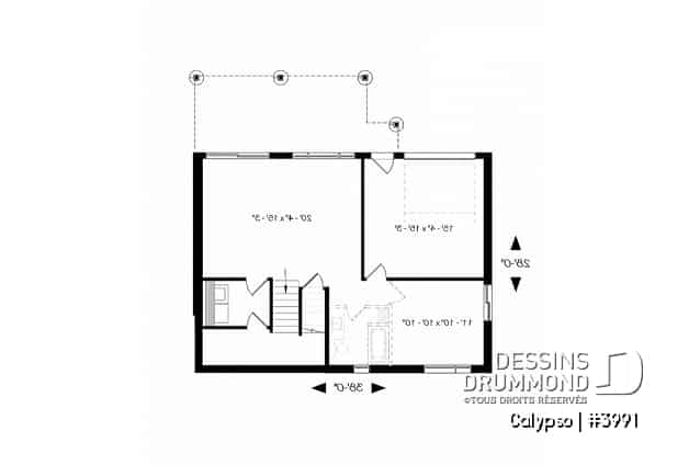 Sous-sol - Plan de chalet moderne, possibilité de 4 chambres, terrasse abritée, poêle à bois, vestiaire, rez-de-jardin - Calypso