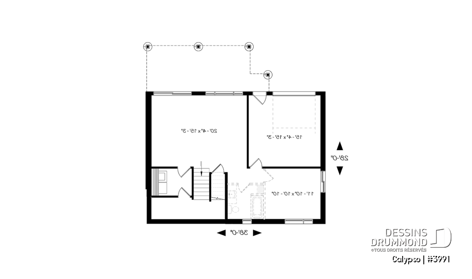 Sous-sol - Plan de chalet moderne, possibilité de 4 chambres, terrasse abritée, poêle à bois, vestiaire, rez-de-jardin - Calypso