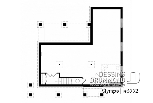 Sous-sol - Plan de maison plain pied, plafond cathédrale poutres de bois, cuisine extérieure abritée, grand îlot, foyer - Olympe