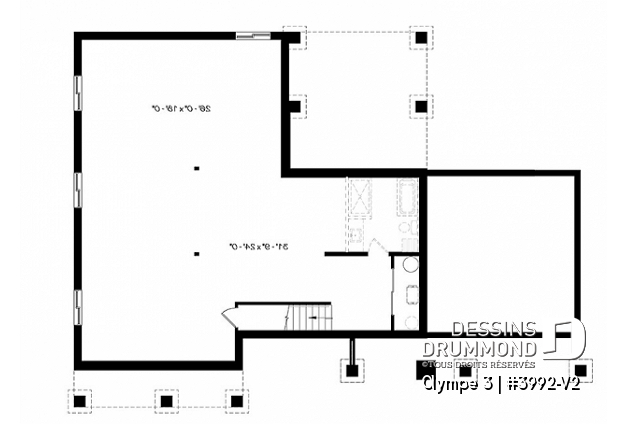 Sous-sol - Plan de plain-pied 3 chambres, garage, terrasse abritée, grande cuisine, aire ouverte, foyer, cathédral - Olympe 3