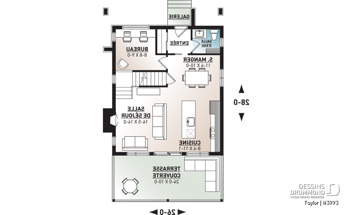 Rez-de-chaussée - Plan chalet moderne, 2-3 chambres, chambre des parents avec terrasse et foyer, bureau, 2 foyers - Taylor