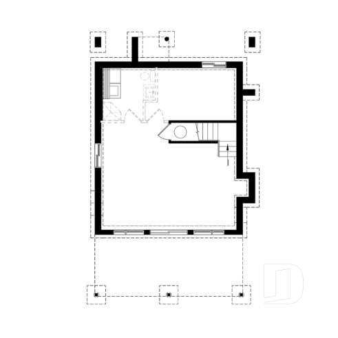 Sous-sol - Plan chalet moderne, 2-3 chambres, chambre des parents avec terrasse et foyer, bureau, 2 foyers - Taylor