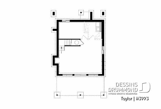 Sous-sol - Plan chalet moderne, 2-3 chambres, chambre des parents avec terrasse et foyer, bureau, 2 foyers - Taylor