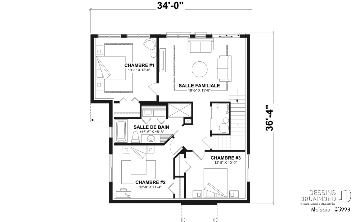 Sous-sol - Modèle genre chalet de ski, terrasse abritée, 3 chambres, 2 s. bain, aire ouverte, rangement pour ski - Malbaie