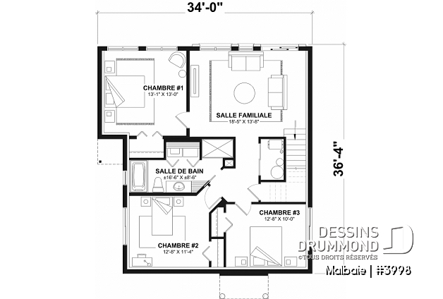 Sous-sol - Modèle genre chalet de ski, terrasse abritée, 3 chambres, 2 s. bain, aire ouverte, rangement pour ski - Malbaie