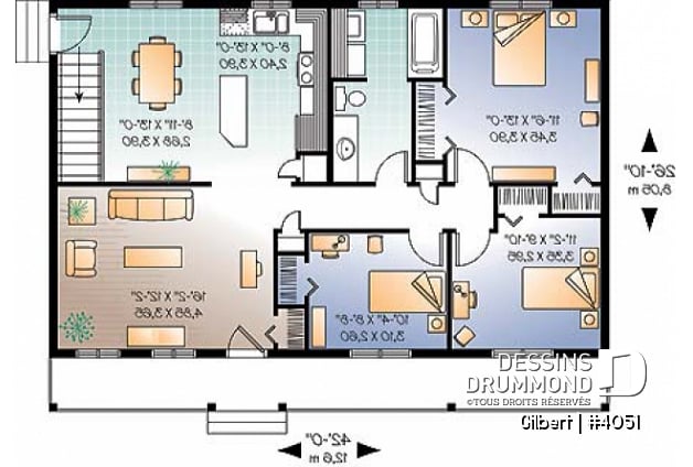 Rez-de-chaussée - Plan de bungalow abordable, 3 chambres au rez-de-chaussée, grande salle de séjour, coin buanderie au rdc. - Gilbert