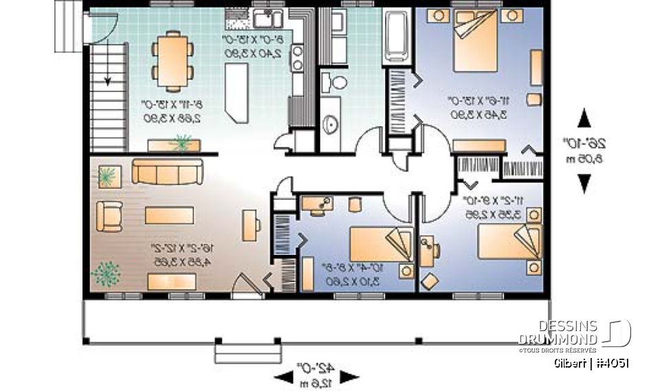 Rez-de-chaussée - Plan de bungalow abordable, 3 chambres au rez-de-chaussée, grande salle de séjour, coin buanderie au rdc. - Gilbert