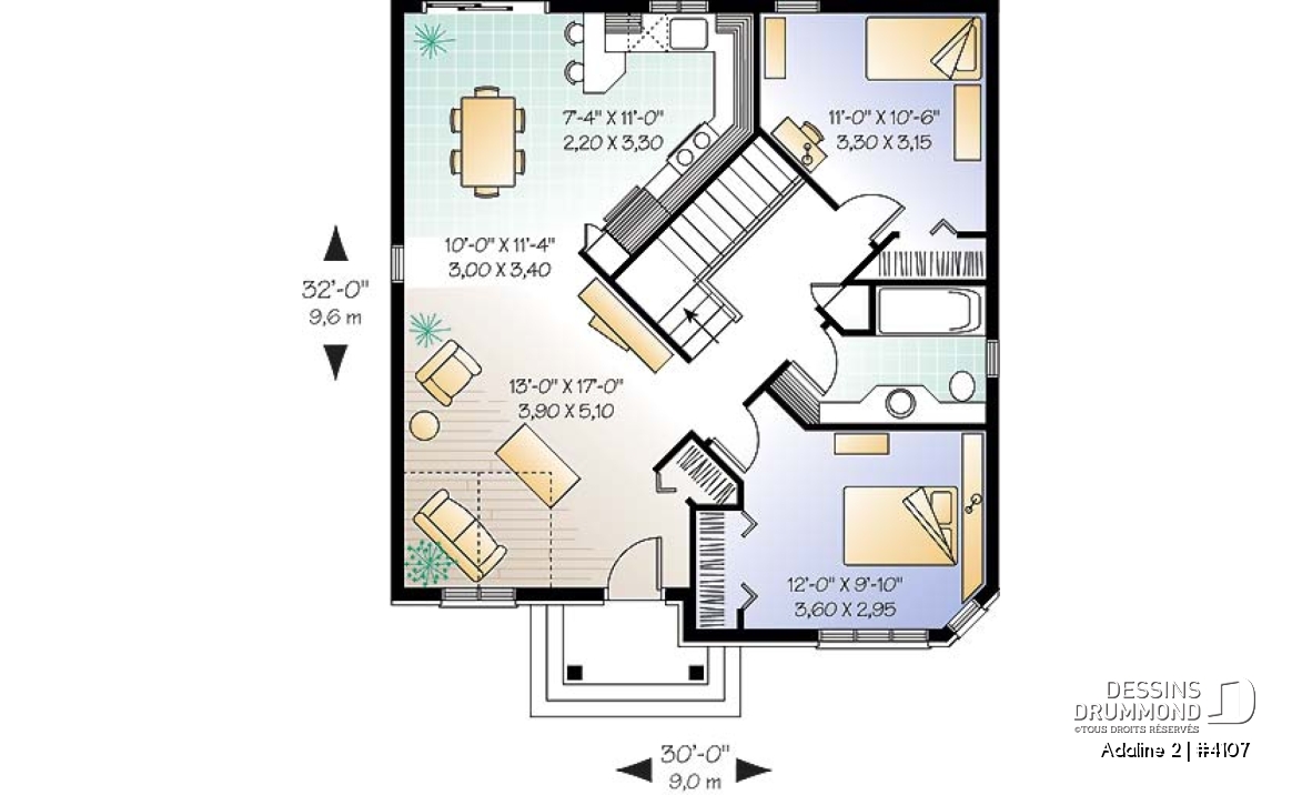 Rez-de-chaussée - Plain-pied de style Européen très économique avec 2 grandes chambres - Adaline 2