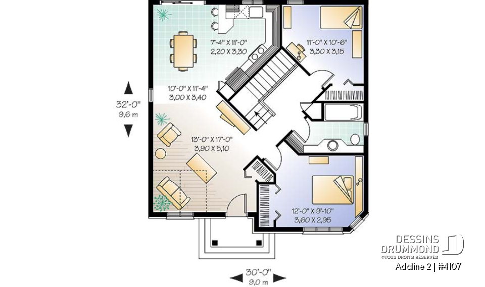 Rez-de-chaussée - Plain-pied de style Européen très économique avec 2 grandes chambres - Adaline 2