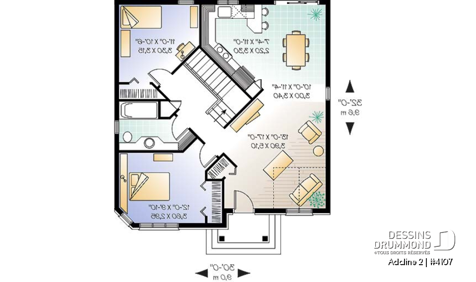 Rez-de-chaussée - Plain-pied de style Européen très économique avec 2 grandes chambres - Adaline 2