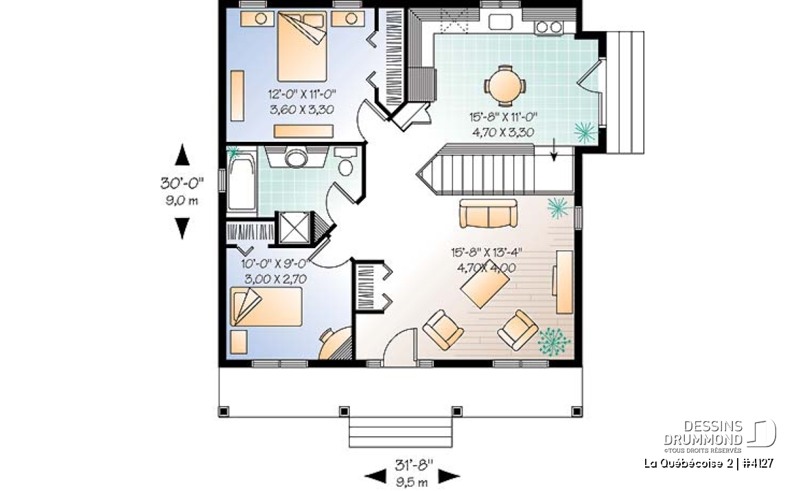 Rez-de-chaussée - Modèle de Plain-pied de 2 chambres, abordable, entrée abritée, belle cuisine, sous-sol à aménager - La Québécoise 2