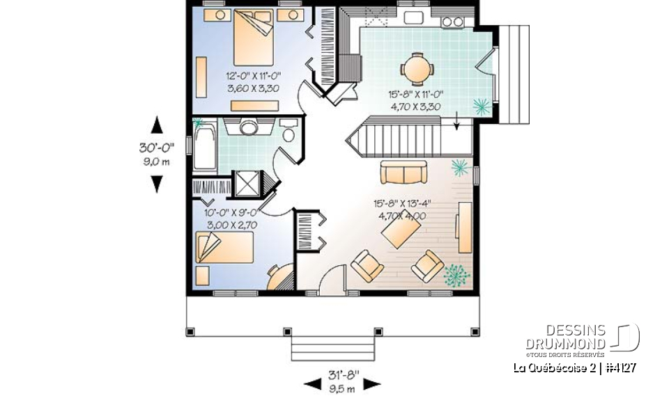 Rez-de-chaussée - Modèle de Plain-pied de 2 chambres, abordable, entrée abritée, belle cuisine, sous-sol à aménager - La Québécoise 2