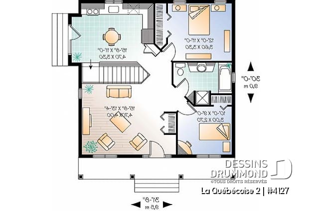 Rez-de-chaussée - Modèle de Plain-pied de 2 chambres, abordable, entrée abritée, belle cuisine, sous-sol à aménager - La Québécoise 2