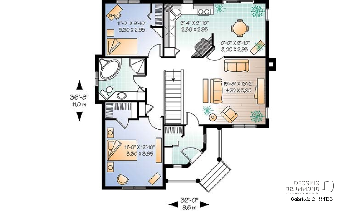Rez-de-chaussée - Plan de bungalow champêtre, très abordable, 2 chambres, entrée confortable - Gabrielle 2