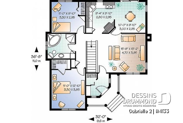 Rez-de-chaussée - Plan de bungalow champêtre, très abordable, 2 chambres, entrée confortable - Gabrielle 2