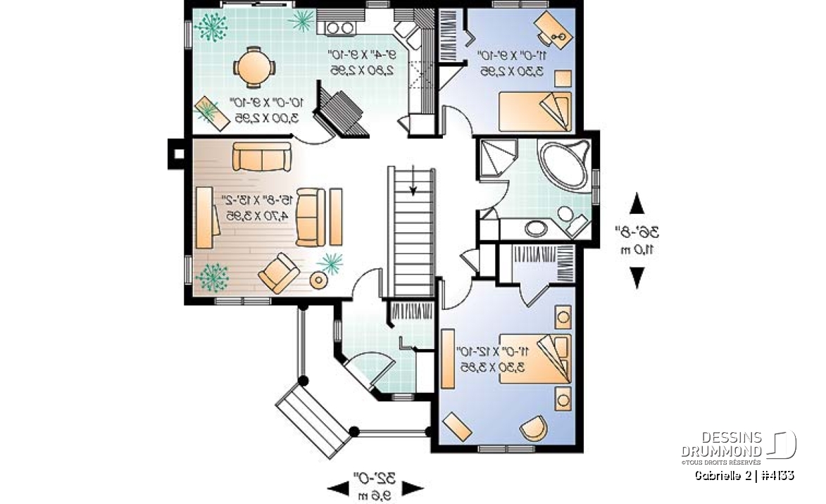 Rez-de-chaussée - Plan de bungalow champêtre, très abordable, 2 chambres, entrée confortable - Gabrielle 2