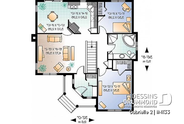 Rez-de-chaussée - Plan de bungalow champêtre, très abordable, 2 chambres, entrée confortable - Gabrielle 2