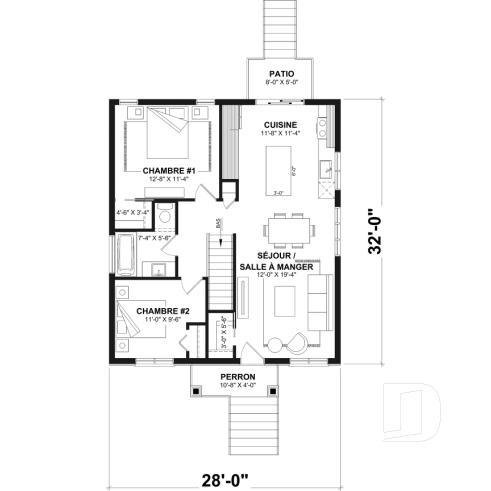 Rez-de-chaussée - Plan de maison économique, farmhouse moderne, jusqu'à 5 chambres, sous-sol aménageable, aire ouverte - Arthur 3