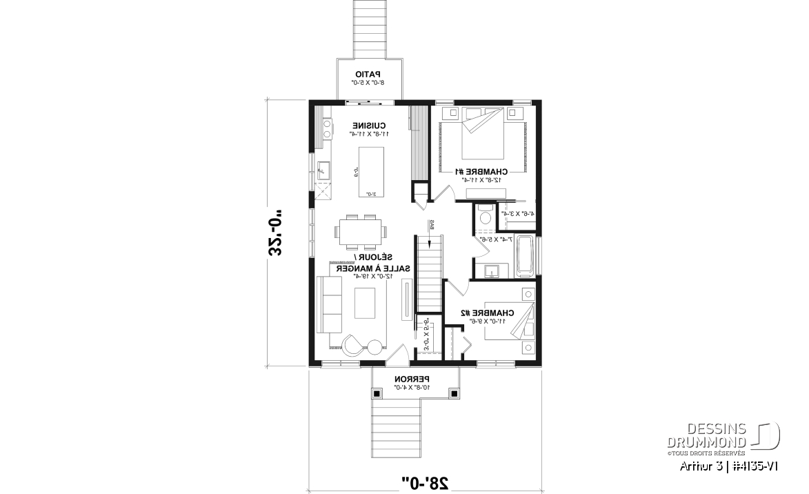 Rez-de-chaussée - Plan de maison économique, farmhouse moderne, jusqu'à 5 chambres, sous-sol aménageable, aire ouverte - Arthur 3