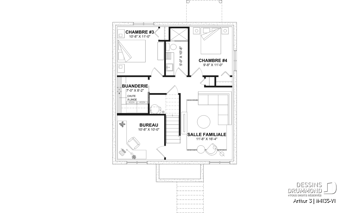 Sous-sol aménagé (Optionel $) - Plan de maison économique, farmhouse moderne, jusqu'à 5 chambres, sous-sol aménageable, aire ouverte - Arthur 3