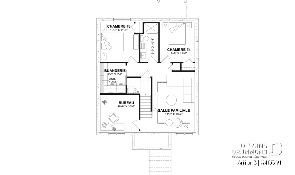 Sous-sol aménagé (Optionel $) - Plan de maison économique, farmhouse moderne, jusqu'à 5 chambres, sous-sol aménageable, aire ouverte - Arthur 3