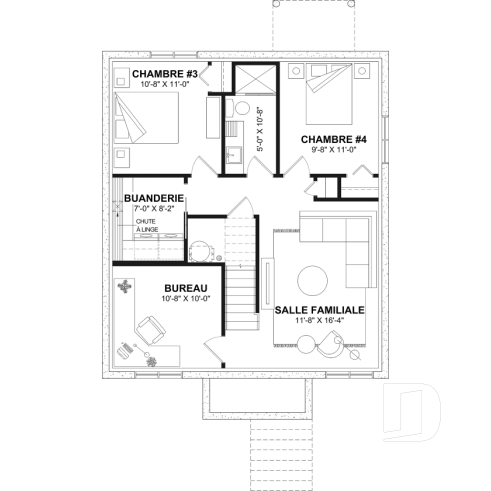 Sous-sol aménagé (Optionel $) - Plan de maison économique, farmhouse moderne, jusqu'à 5 chambres, sous-sol aménageable, aire ouverte - Arthur 3