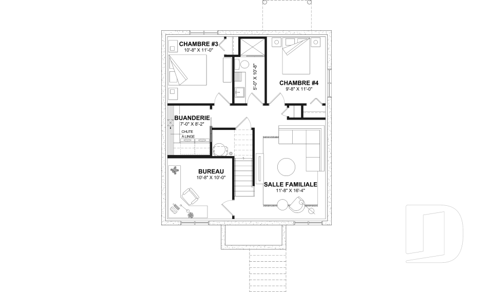 Sous-sol aménagé (Optionel $) - Plan de maison économique, farmhouse moderne, jusqu'à 5 chambres, sous-sol aménageable, aire ouverte - Arthur 3