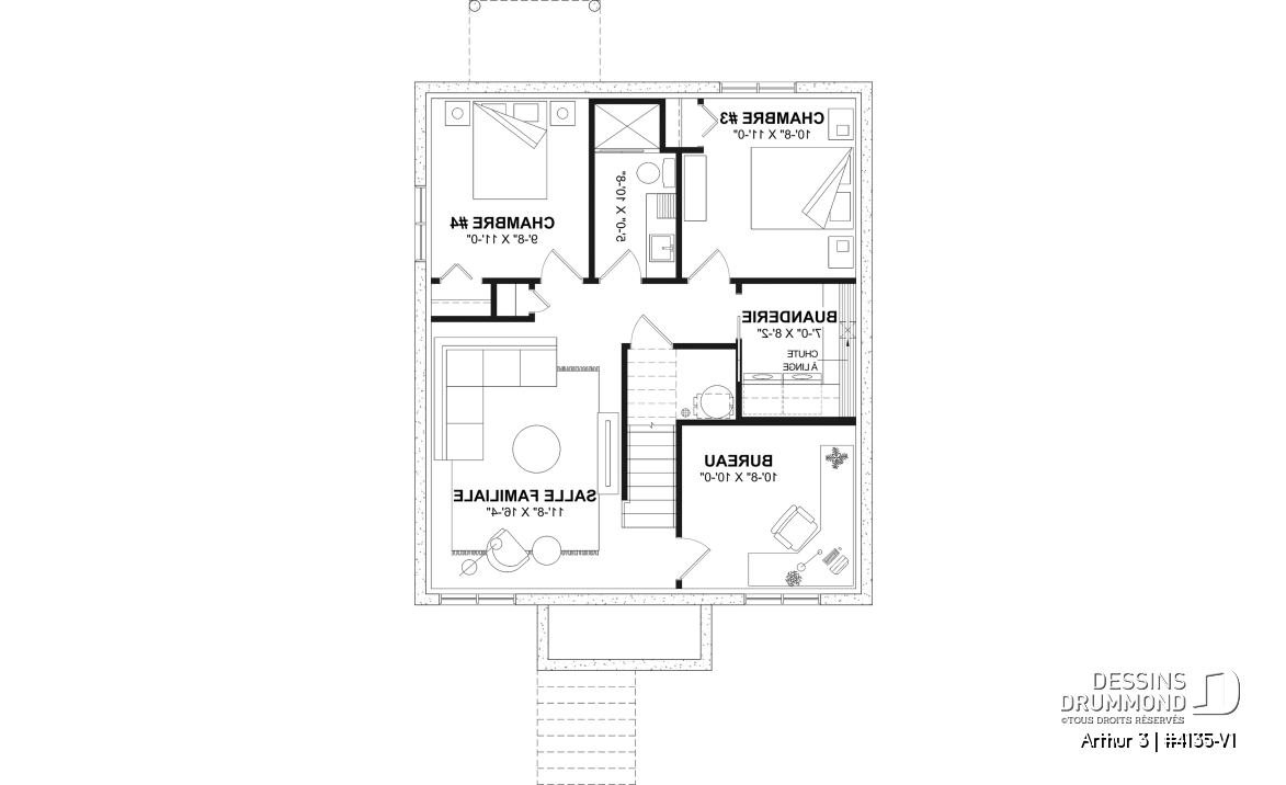 Sous-sol aménagé (Optionel $) - Plan de maison économique, farmhouse moderne, jusqu'à 5 chambres, sous-sol aménageable, aire ouverte - Arthur 3