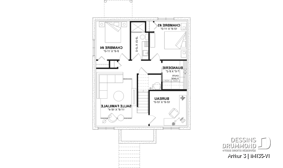 Sous-sol aménagé (Optionel $) - Plan de maison économique, farmhouse moderne, jusqu'à 5 chambres, sous-sol aménageable, aire ouverte - Arthur 3