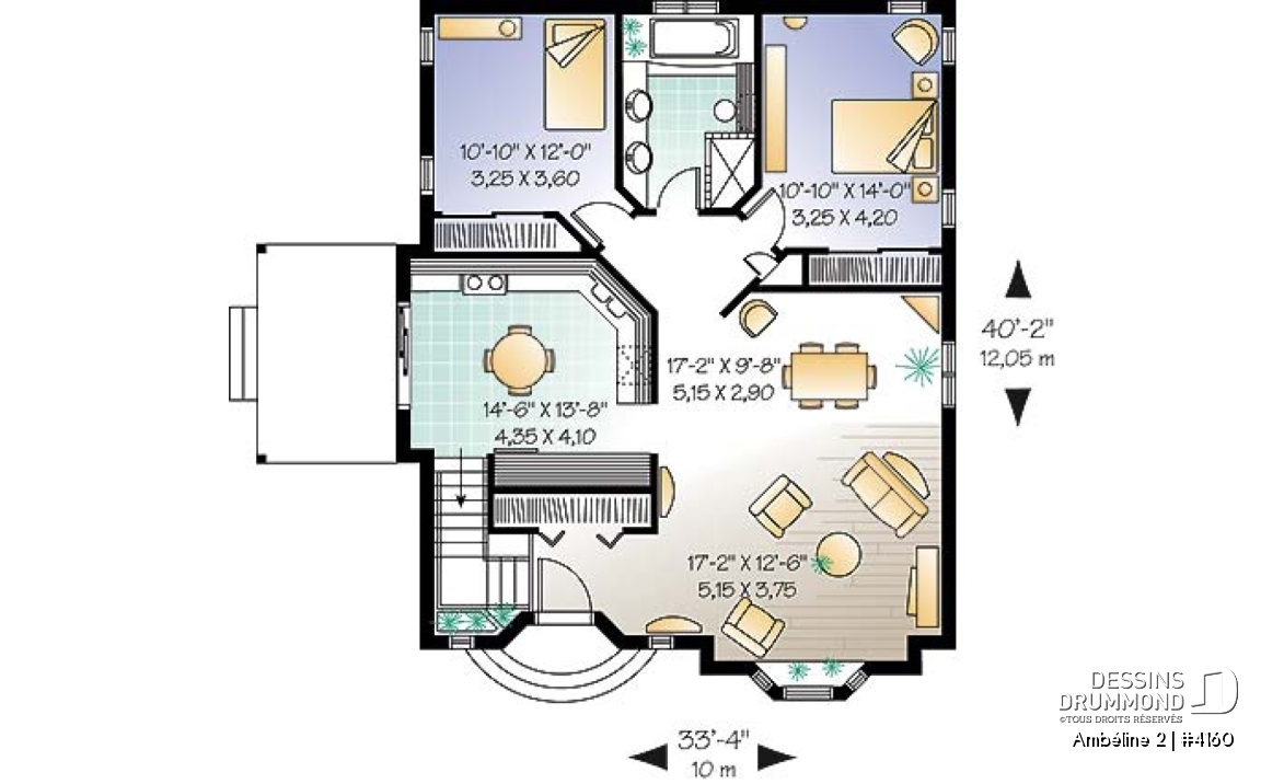 Rez-de-chaussée - Plan de plain-pied économique de 2 chambres avec s-s aménageable et joli patio avec pergola  - Ambéline 2