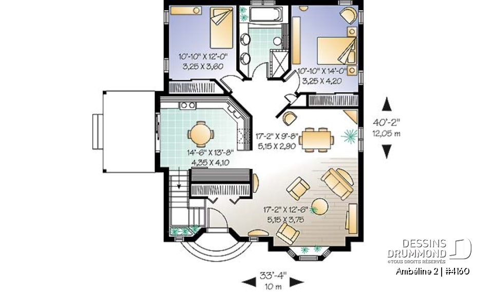 Rez-de-chaussée - Plan de plain-pied économique de 2 chambres avec s-s aménageable et joli patio avec pergola  - Ambéline 2