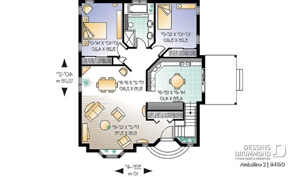 Rez-de-chaussée - Plan de plain-pied économique de 2 chambres avec s-s aménageable et joli patio avec pergola  - Ambéline 2