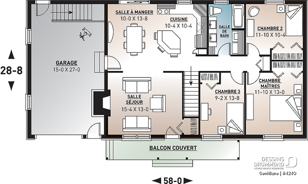 Rez-de-chaussée - Bungalow américain, abordable, 3 chambres, garage, îlot-lunch, foyer, plancher à aire ouverte - Gentillane