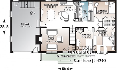 Rez-de-chaussée - Bungalow américain, abordable, 3 chambres, garage, îlot-lunch, foyer, plancher à aire ouverte - Gentillane
