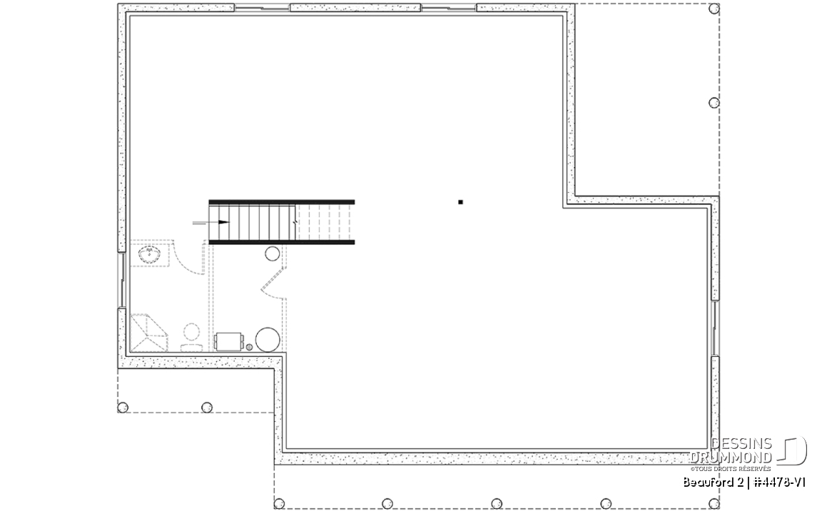 Sous-sol - Plan de plain-pied style Farmhouse avec terrasse arrière couverte et foyer central - Beauford 2