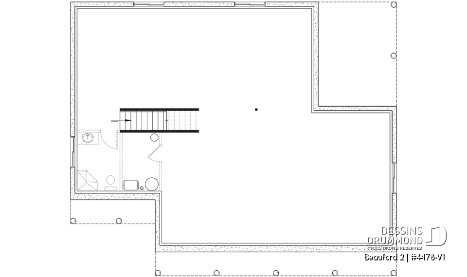 Sous-sol - Plan de plain-pied style Farmhouse avec terrasse arrière couverte et foyer central - Beauford 2