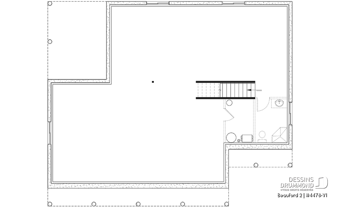 Sous-sol - Plan de plain-pied style Farmhouse avec terrasse arrière couverte et foyer central - Beauford 2