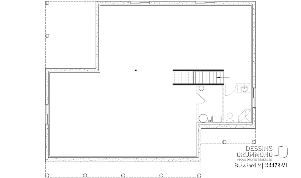 Sous-sol - Plan de plain-pied style Farmhouse avec terrasse arrière couverte et foyer central - Beauford 2