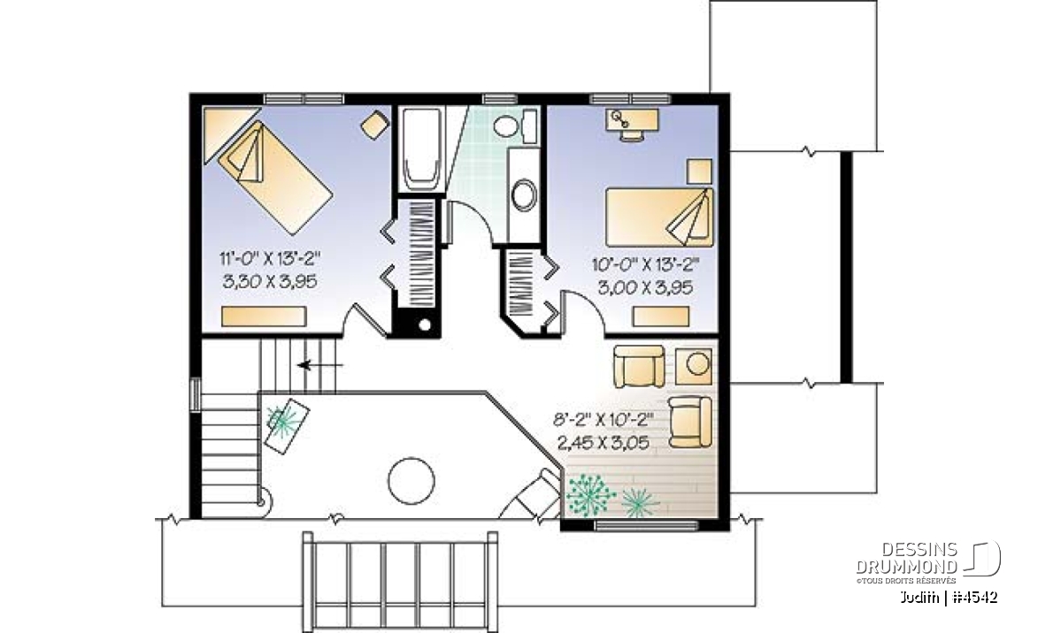 Étage - Modèle de maison pour vue panoramique, d'influence rustique moderne, 3 chambres, foyer, plafond cathédrale - Judith